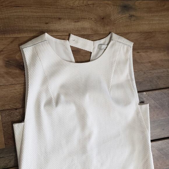 FRNCH White Metallic Silver Sleeveless Textured Knee Length Straight Dress S - Picture 4 of 11